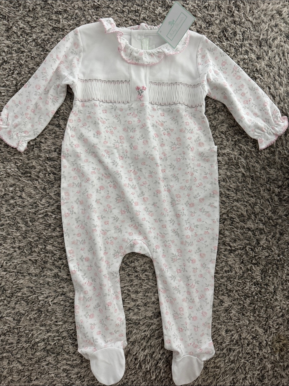 Baby Threads Pink Flower Footie (9 mo)
